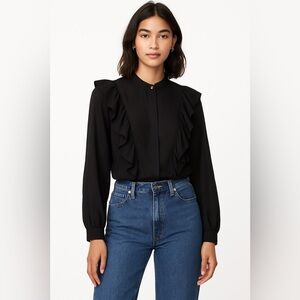 Aritzia Wilfred Black Silk and Polyester Ruffled Blouse Size XXS